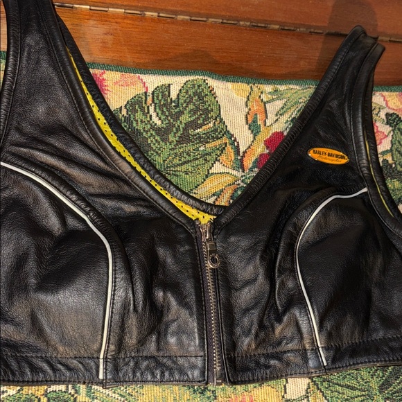 Vintage Harley-Davidson Black Leather Sports Bra Crop Top Biker Chic 34/6 Sm/Med - Picture 14 of 16